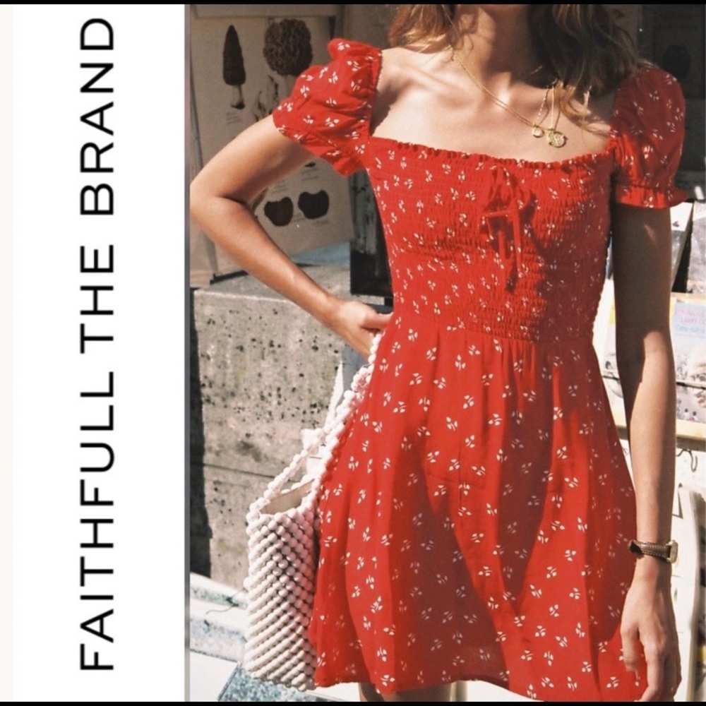 FAITHFULL Genevieve Red Floral Print Mini Dress